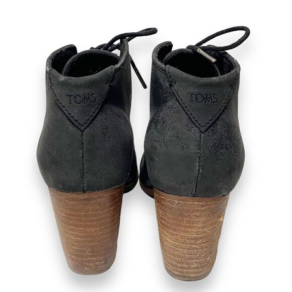 Toms Women’s Lunata Leather Lace Up Ankle Booties Black Stacked Block Heel Sz 7 - Picture 6 of 11